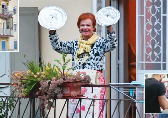  ?? AFP ?? A woman in Rome uses pot lids as cymbals to join in a music flash mob as the city’s residents show their resilience in coping with a difficult situation.