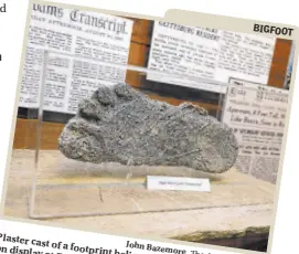  ?? John Bazemore The Associated Press ?? Plaster cast of a on display footprint at believed Expedition: to be
Bigfoot! made
The by a Bigfoot Sasquatch Museum.