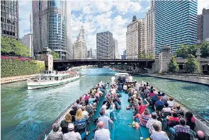  ??  ?? The Chicago Architectu­re Foundation tour of the river, left; Frank Lloyd Wright, below, America’s most famous architect