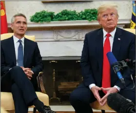  ?? AP Photo/Evan Vucci ?? Korea: President Donald Trump meets with NATO Secretary General Jens Stoltenber­g in the Oval Office of the White House, Thursday, May 17, 2018, in Washington.