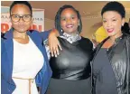  ??  ?? GIRLS NIGHT OUT: Friends, from left, Noyise Khwahla, Zukiswa Mqumbisa and Hlubikazi Momane were at the Opera House for the launch of Mafa Bavuma’s book