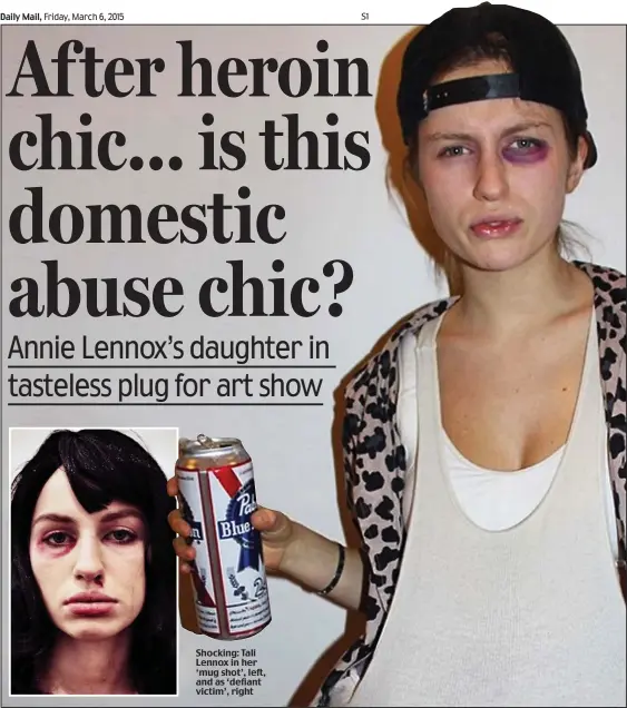  ??  ?? Shocking: Tali Lennox in her ‘mug shot’, left, and as ‘defiant victim’, right