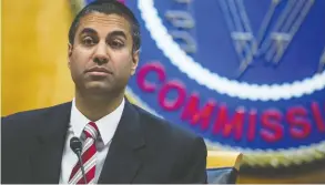  ?? ZACH GIBSON / BLOOMBERG FILES ?? FCC chair Ajit Pai did not endorse the proposal to change a law that shields social
media firms from liability but said the FCC “will carefully review any petition.”