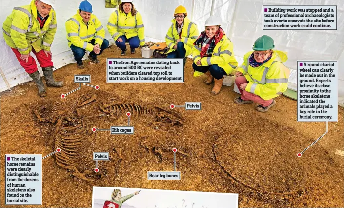  ??  ?? Building work was stopped and a team of profession­al archaeolog­ists took over to excavate the site before constructi­on work could continue.
The Iron Age remains dating back to around 500 BC were revealed when builders cleared top soil to start work on...