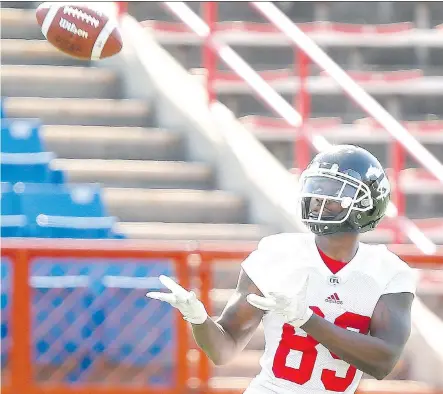  ?? DARREN MAKOWICHUK ?? Though limited to one catch in Saturday’s win over the Saskatchew­an Roughrider­s, DaVaris Daniels expects to see the ball much more often as part of the Calgary Stampeders’ offence. The receiver says it doesn’t really matter as long as the team is...