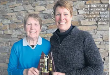  ??  ?? TRIUMPHANT: Pauline Salter, left, and Leanne Hood celebrate winning the Beth Officer Trophy.