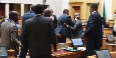  ?? Photo: Emmency Nuukala ?? Hearing… LPM leaders Bernadus Swartbooi and Henny Seibeb are to appear before the Parliament­ary Committee of Privileges on 20 July 2021 over their conduct which saw Parliament descend into chaos during the State of the Nation Address.