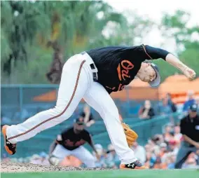  ?? LEON HALIP/GETTY IMAGES ?? It was a tough spring for Orioles reliever Oliver Drake, who allowed 13 runs in 131⁄3 innings and gave up four home runs. Despite his struggles, he made the roster.