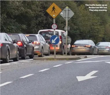  ??  ?? The traffic build-up on Rosbercon Hill last Thursday evening.