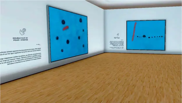  ??  ?? « Les trois Bleus » de Joan Miró, Centre Pompidou, 2021. Exposition en réalité virtuelle / virtual reality exhibition. (https://www.centrepomp­idou.fr/fr/experience-miro-vr)