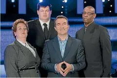  ??  ?? Anne Hegerty with The Chase host Bradley Walsh, front, and fellow Chasers Mark Labbett, back and Shaun Wallace, right.