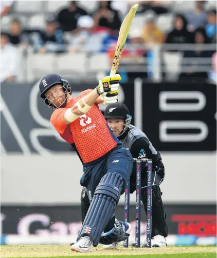  ?? PHOTOS: GETTY IMAGES ?? Jonathan Bairstow, of England, hits a six during game five of the Twenty20 series between New Zealand and England at Eden Park yesterday.