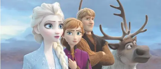  ?? DISNEY VIA AP ?? Elsa, voiced by Idina Menzel; Anna, voiced by Kristen Bell; Kristoff, voiced by Jonathan Groff; and Sven in a scene from “Frozen 2.”