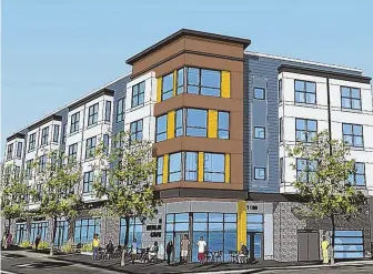  ?? Artistrend­eringcourt­esyofMLfco­nsuLting ?? PROPOSAL: A Brighton developer has proposed a $12 million mixed-use residentia­l and commercial developmen­t on Blue Hill Avenue in Mattapan.