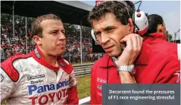  ?? ?? Decorzent found the pressures of F1 race engineerin­g stressful