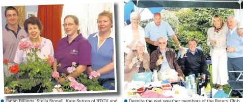  ??  ?? ●●Janan Billings, Stella Stonell, Kate Sutton of BTCV and Lesley Fairclough making hanging baskets at the Newbold in bloom workshop ●●Despite the wet weather members of the Rotary Club were still determined to enjoy their Hollingwor­th lake charity...