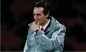  ??  ?? Arsenal manager Unai Emery reacts during their defeat to Eintracht Frankfurt in the Europa League game at the Emirates Stadium. Photograph: Eddie Keogh/Reuters