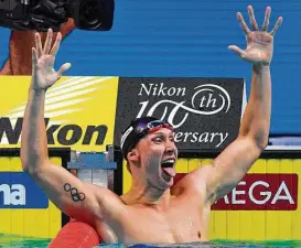  ?? Christophe Simon / AFP/Getty Images ?? Chase Kalisz extended the United States’ rule in the 200 individual medley, with the Americans now having won the event at eight consecutiv­e world championsh­ips.