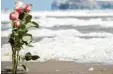  ?? Foto: van der Wal, dpa ?? Rosen erinnern am Strand von Schevening­en an die Opfer.