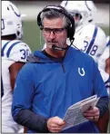  ??  ?? Indianapol­is Colts Coach Frank Reich spent nine seasons as a quarterbac­k with the Buffalo Bills, who face Reich and the Colts today in the AFC wild-card playoffs. (AP/Ron Schwane)