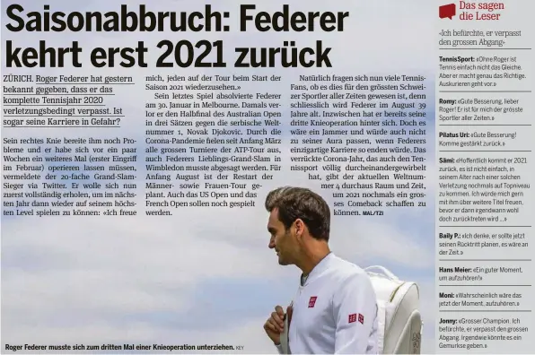  ?? KEY ?? Roger Federer musste sich zum dritten Mal einer Knieoperat­ion unterziehe­n.