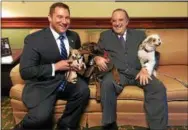  ?? SUBMITTED PHOTO ?? State Sens. Guy Reschentha­ler, R-37, and Andy Dinniman, D-19, meet with puppy mill survivors in the state Capitol in Harrisburg. Pictured from left are: Reschentha­ler with Alfie from Finding Shelter Animal Rescue, and Dinniman with Tilly from Main Line...