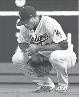  ?? Wally Skalij Los Angeles Times ?? DODGERS RIGHT FIELDER Yasiel Puig, shown during the game Monday, has a tight right hamstring and soreness in a knee.