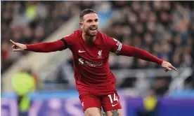  ?? Photograph: Stu Forster/Getty Images ?? Jordan Henderson seems likely to sign for Al-Ettifaq, the team managed by Steven Gerrard.