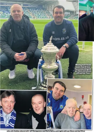  ??  ?? Winning team: David toasts Steel & Sons Cup success alongside son Glenn and (above)
with partner Tracy
Julie with Debbie; (above) with Jeff Montgomery and Marty Quinn; and (right) with son Glenn and dad Oliver