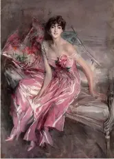  ??  ?? In rosaOlivia Concha de Fontecilla, appartenen­te a una nota famiglia cilena, ritratta da Giovanni Boldini nel 1916: l’olio su tela è conosciuto come «La signora in rosa» e proviene dal Museo Boldini di Ferrara