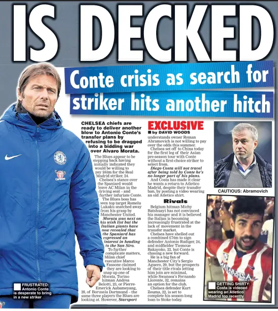  ??  ?? FRUSTRATED: Antonio Conte is desperate to bring in a new striker