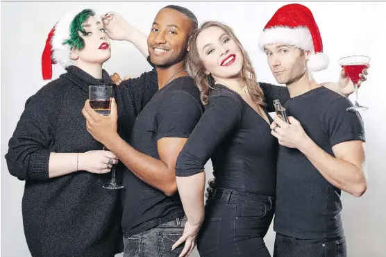  ??  ?? Madeleine Suddaby, Tenaj Williams, Justine Westby and Scott Olynek ham it up in Forte Musical Theatre’s Naughty But Nice: The Big V.