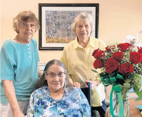  ??  ?? Peggy Potempa, left, mother of columnist Phil Potempa, is joined by her twin sister, Patty, seated, and their older sister, Ruby, on the twins’ 90th birthday Tuesday. PHIL POTEMPA/POST-TRIBUNE