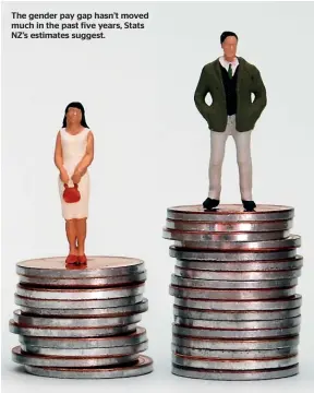  ?? ?? The gender pay gap hasn’t moved much in the past five years, Stats NZ’s estimates suggest.