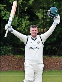  ?? Dave Turner ?? ●●Elliot Youngs celebrates his century for Hawk Green