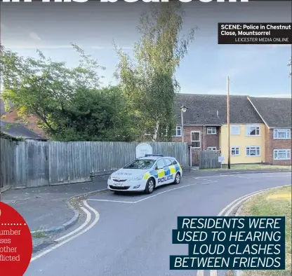  ?? LEICESTER MEDIA ONLINE ?? SCENE: Police in Chestnut Close, Mountsorre­l