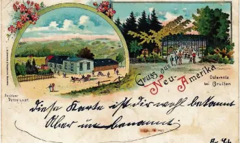  ??  ?? Die Postkarte aus dem Jahre 1899 liegt im Haaner Stadtarchi­v und grüßt aus dem schönen Örtchen „Neu Amerika“, das mitten im Osterholz stand.