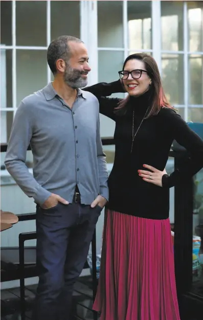  ?? Scott Strazzante / The Chronicle ?? Virologist Nathan Wolfe and playwright Lauren Gunderson at home in San Francisco.