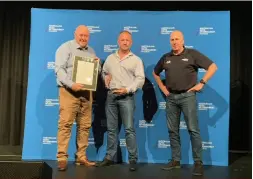  ?? ?? Martin Storey (Executive GM Bapcor NZ), Craig Fowler (HCB Technologi­es Business Manager), Jeff Mills (Bapcor NZ Product Manager) accept the innovation award for the Gumboot Friday campaign.