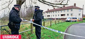  ?? ?? UXBRIDGE Tragedy two: Officers at Philpots Farm Open Space where a 16-year-old boy died