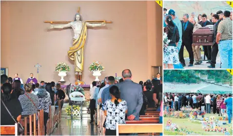  ?? FOTOS: ESTALIN IRÍAS ?? (1) En el Templo de la Juventud San Juan Bosco se ofició la misa de cuerpo presente de José Reynaldo Barahona Borjas. (2) Momento en que era bajado del carro fúnebre el féretro con los restos del abogado. (3) Una multitud acompañó a los parientes en el sepelio. 1 2 3