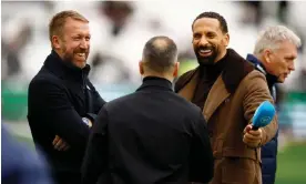  ?? ?? Graham Potter shares a joke with Rio Ferdinand as David Moyes wanders by before Chelsea’s match at West Ham earlier this month. Photograph: John Sibley/Action Images/