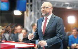  ?? Reuters ?? Opposition-bound: Social Democratic Party leader and top SPD candidate Martin Schulz gives a statement to the media at the party headquarte­rs in Berlin, Germany, after his election loss. /