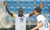  ?? IAN KUCERAK ?? FC Edmonton’s Tomi Ameobi, left, and Easton Ongaro were the goal scorers in a 2-0 win over the HFX Wanderers on Wednesday night.