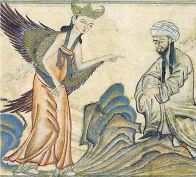  ??  ?? L’arcangelo Gabriele appare a Maometto la prima volta: miniatura tratta dal manoscritt­o Jami’ al-tawarikh di Rashid-al-Din Hamadani (1307)