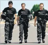  ??  ?? England skipper Alastair Cook (from left), Andrew Strauss and Eoin Morgan know more than just the intricacie­s of cricket. They are also die-hard stunt drivers who can amaze with their breathtaki­ng feats. PHOTO COURTESY: JAGUAR