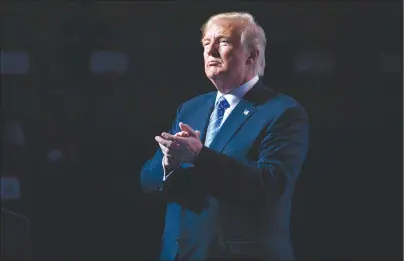  ?? AP PHOTO ?? President Donald Trump speaks during the Veterans of Foreign Wars of the United States National Convention on Tuesday in Kansas City, Mo.