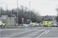  ?? ?? SCENE: The crash in Scholes near Cleckheato­n (Picture Stuart Black)