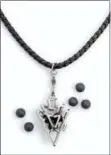  ?? VESSEL VIA AP ?? Vessel’s jewelry incorporat­es scented spheres so the wearer can always be reminded of a loved one far away. Men’s accessorie­s include this arrowhead and black leather cord; choose from an array of available scents, or choose unscented and add your own...