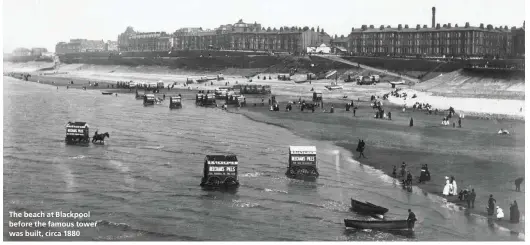  ??  ?? The beach at Blackpool before the famous tower was built, circa 1880